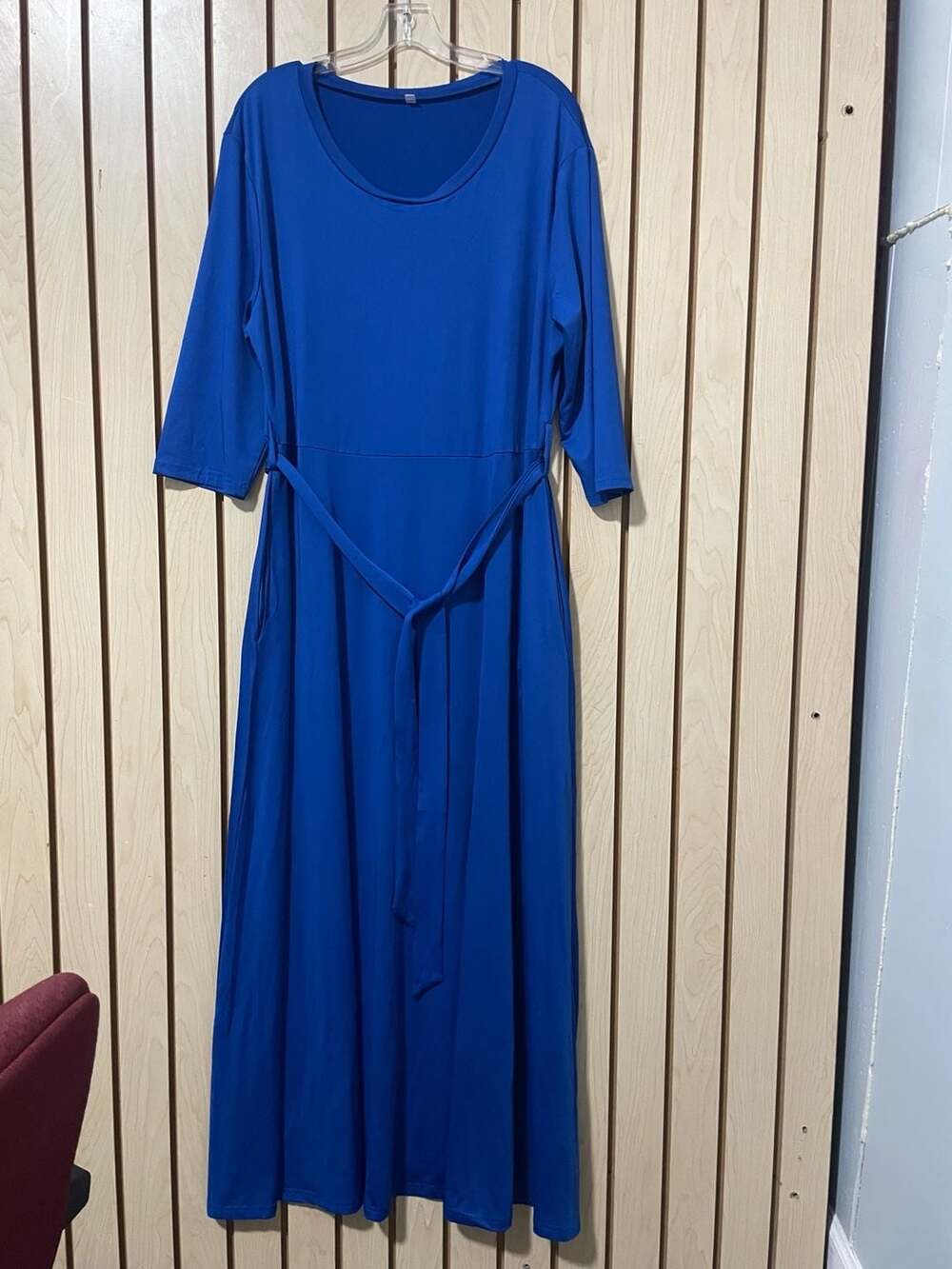 Nina Leonard Sylvia Three-Quarter Sleeve Belted Midi Dress with Pockets in Royal